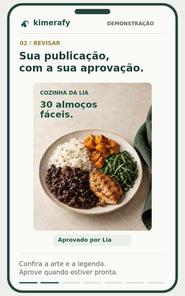 Exemplo da publicação 30 almoços fáceis, revisada e aprovada por Lia.